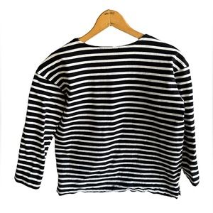 Everlane, 3/4 length shirt, black and white stripes, size small
